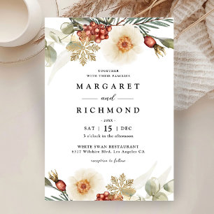 Invitation Couronne de Noël Rustique Rouge et Blanc Mariage d