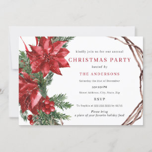 Invitation Couronne de Noël traditionnelle rouge et verte Fêt