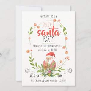 Invitation Couronne de Noël Watercolor Secret Santa