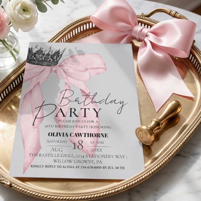 Invitation Couronne de noeud élégant pour fête d'anniversaire (Créateur téléchargé)