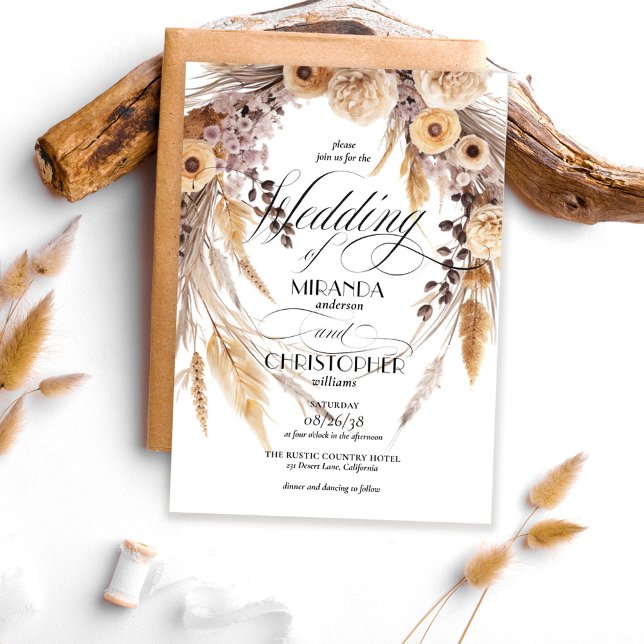 Invitation Couronne de paille de pampa boho moderne pour mari (Créateur téléchargé)
