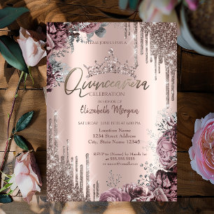 Invitation Couronne de paillettes chic et cool avec des roses