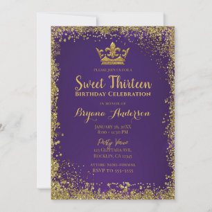 Invitation Couronne de paillettes violettes et or pour une do