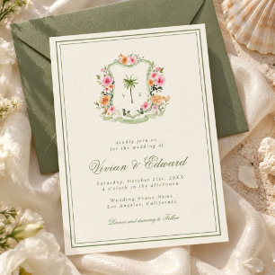 Invitation Couronne de palmier Monogramme Mariage Tropical su