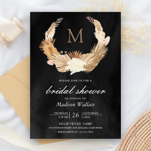 Invitation Couronne de Pampas Palmier Séché Noir Baby Shower 