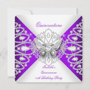Invitation Couronne de papillon violet pour Quinceanera 15 an