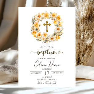 Invitation Couronne de Pâques Fleurie Jonquille Baptême