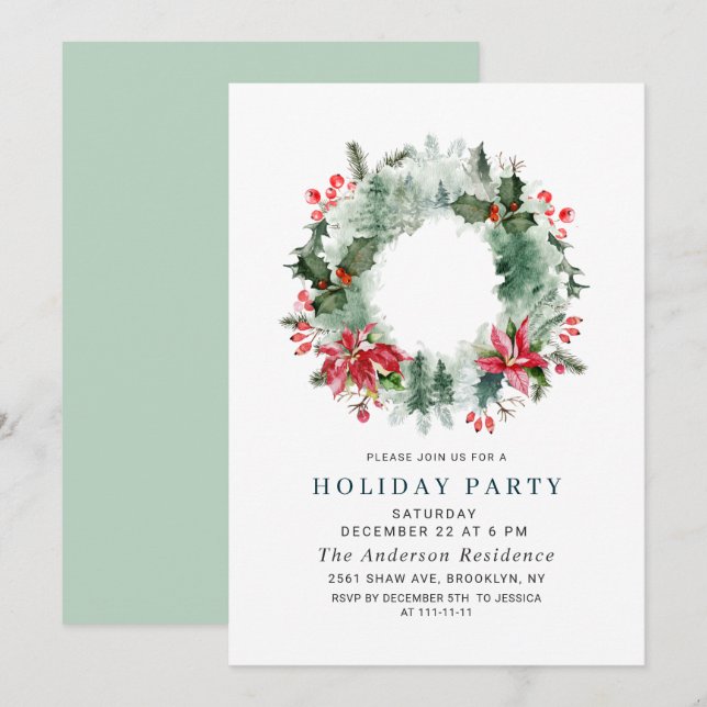 Invitation Couronne de paysage Fête de Noël en forêt (Devant / Derrière)