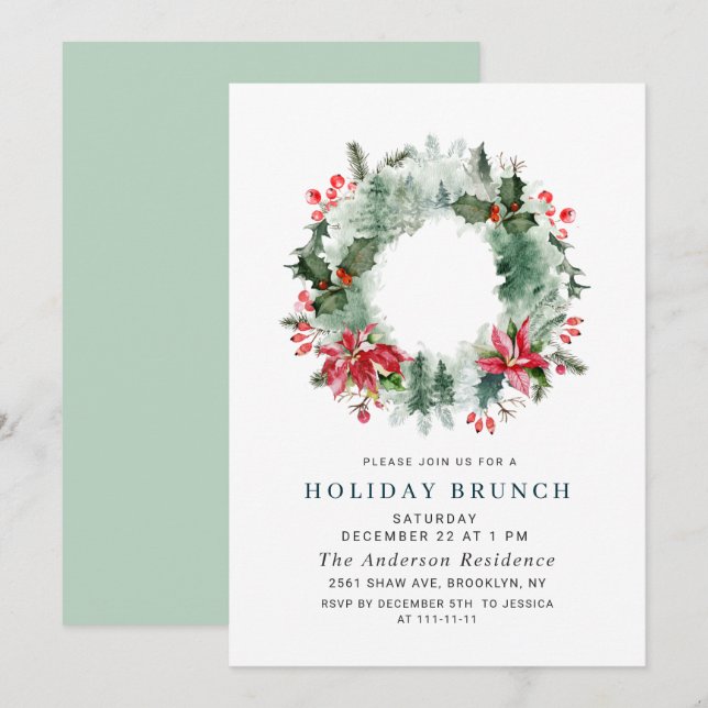Invitation Couronne de paysage forestier BRUNCH DE NOËL FÊTE (Devant / Derrière)