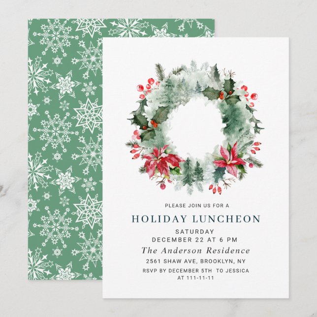 Invitation Couronne de paysage forestier RECEPTION DE NOËL DE (Devant / Derrière)