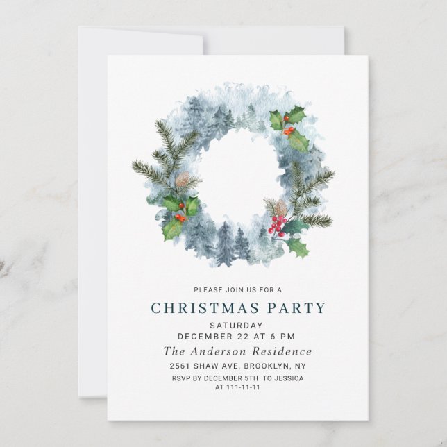 Invitation Couronne de paysage forêt vacances Noël fête (Devant)