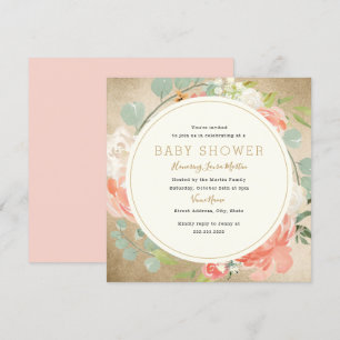 Invitation Couronne de pêche dorée scintillante Baby Shower f