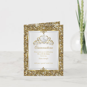 Invitation Couronne de perles blanches avec paillettes dorées