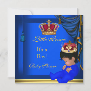 Invitation Couronne de petit prince bleu élégant pour bébé ga