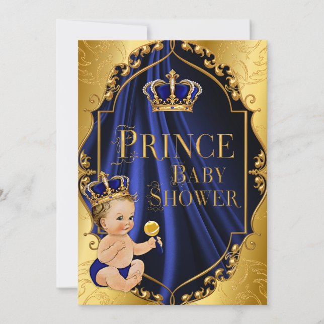 Invitation Couronne de Petit Prince Bleu Royal et Or (Devant)