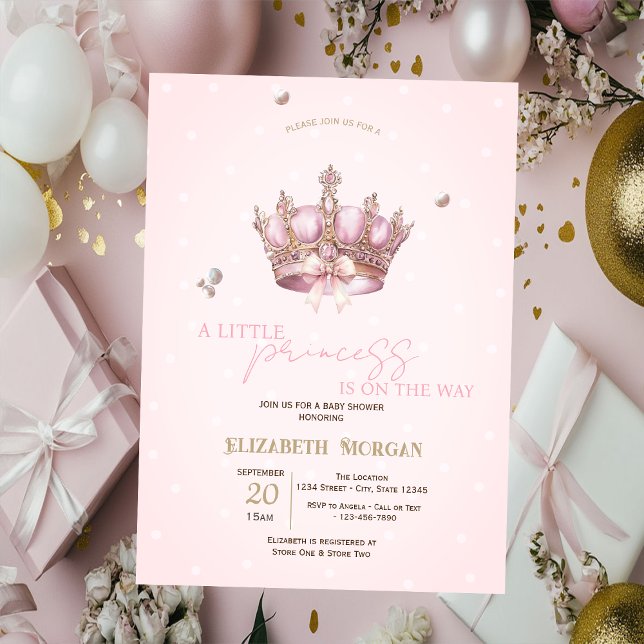 Invitation Couronne de Petite Princesse Perles Points Bébé Na (Créateur téléchargé)