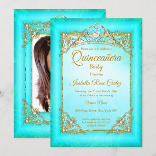 Invitation Couronne de photo de perle de teal bleu pour Quinc