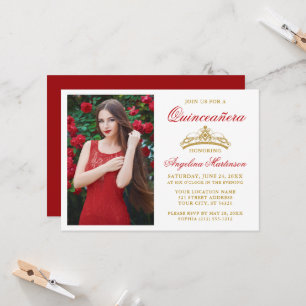 Invitation Couronne de photo en or élégante moderne Quinceane