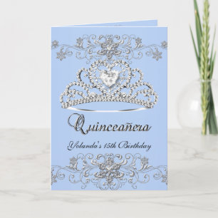 Invitation Couronne de photo Quinceanera bleue pailletée plié