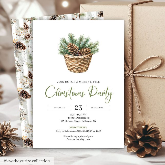 Invitation Couronne de pin bohémienne confortable et minimali (Cozy Bohemian Pine Wreath Minimalist Christmas Invite)