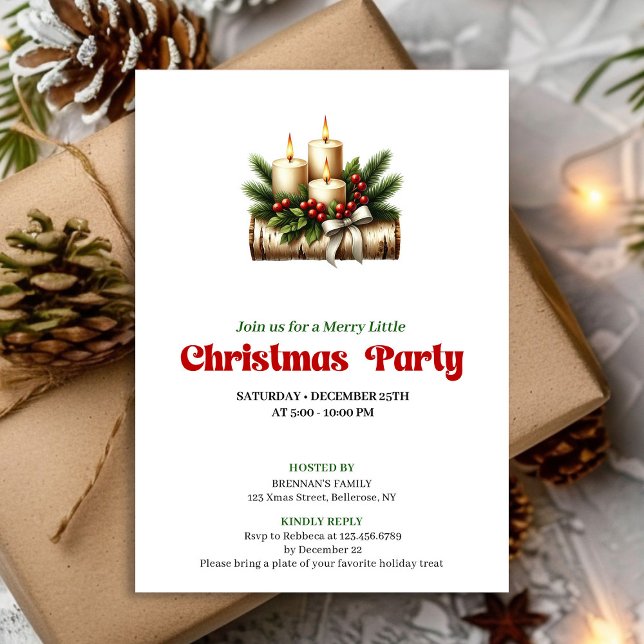 Invitation Couronne de pin élégante Bougies de Noël Invitatio (Stylish Pine Wreath Christmas Candles Invite)