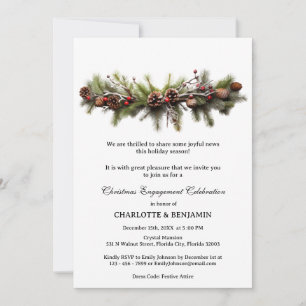 Invitation Couronne de pin Fête de fiançailles de Noël en hiv
