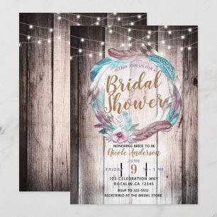 Invitation Couronne de plumes bohème et lampions pour une bab