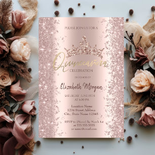 Invitation Couronne de poussière de glitter Rose Gold Chic Qu