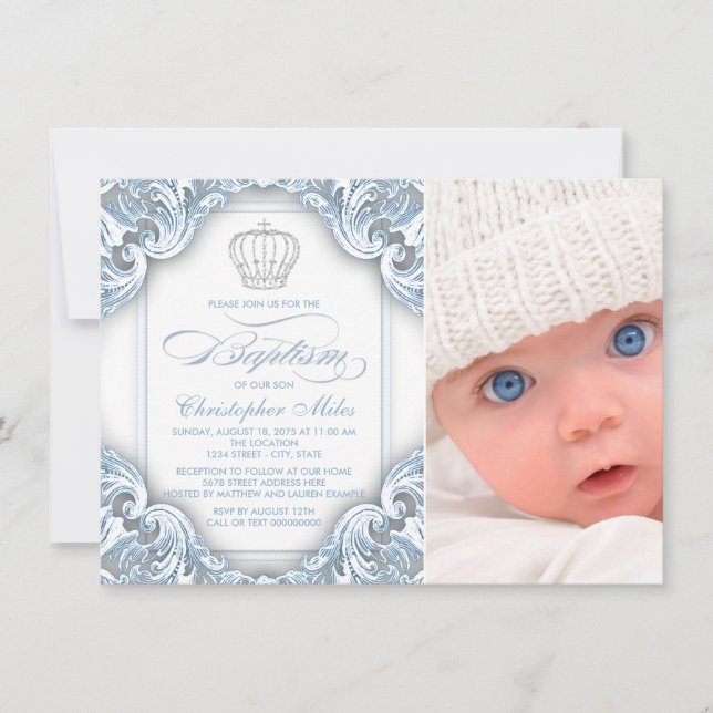 Invitation Couronne de prince Baby Blue Baptême (Devant)