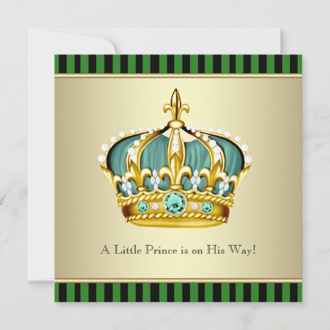 Invitation Couronne de prince bébé garçon vert noir Shower (Devant)