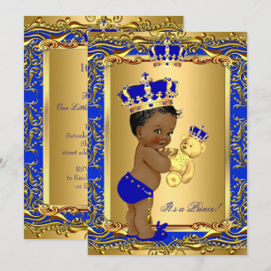 Invitation Couronne de prince bleu royal bébé douche ours eth