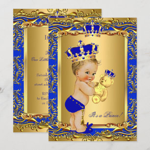 Invitation Couronne de prince bleu royal bébé Shower Ours Blo