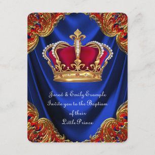 Invitation Couronne de prince garçon baptême satin bleu royal