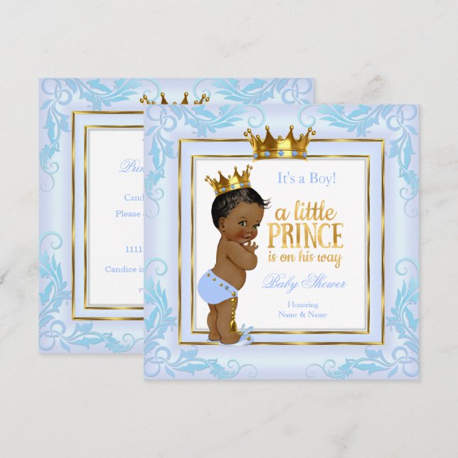 Invitation Couronne de Prince Héritier Bébé Fille/Fils Fête P (Devant / Derrière)