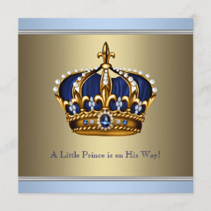 Invitation Couronne de prince héritier bébé garçon Bleu Or Sh