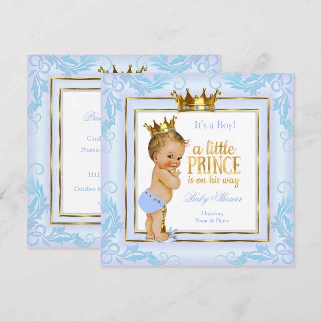 Invitation Couronne de prince héritier bébé shower blond or b (Devant / Derrière)
