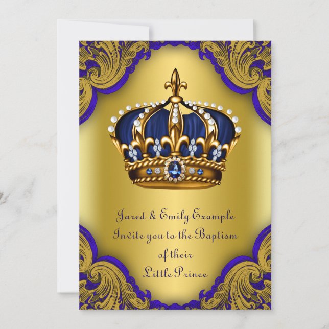 Invitation Couronne de prince héritier garçon baptême bleu ro (Devant)