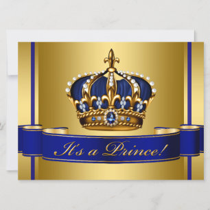 Invitation Couronne de Prince Royal Bleu et Or pour Baby Show