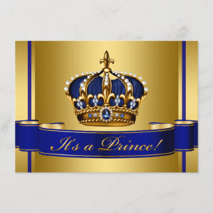 Invitation Couronne de Prince Royal Bleu et Or pour Baby Show