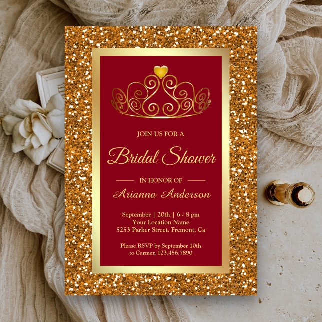 Invitation Couronne de princesse à paillettes dorées fausses  (Créateur téléchargé)