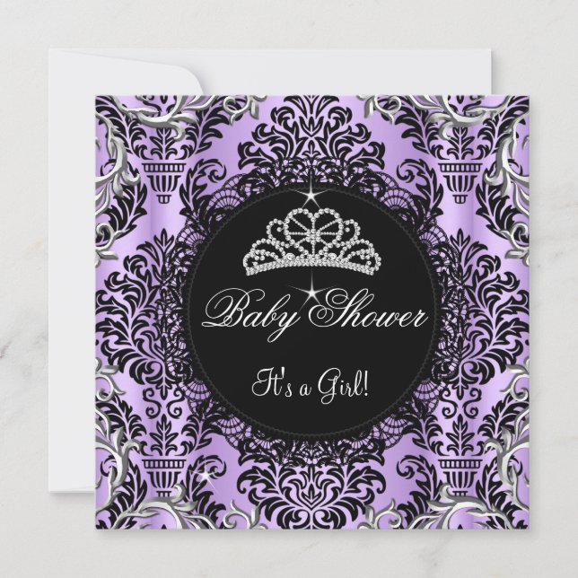 Invitation Couronne de princesse bébé fille Fête Rose Violet  (Devant)