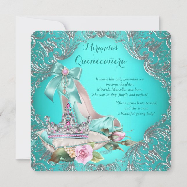 Invitation Couronne de princesse bleu sarcelle Quinceanera (Devant)
