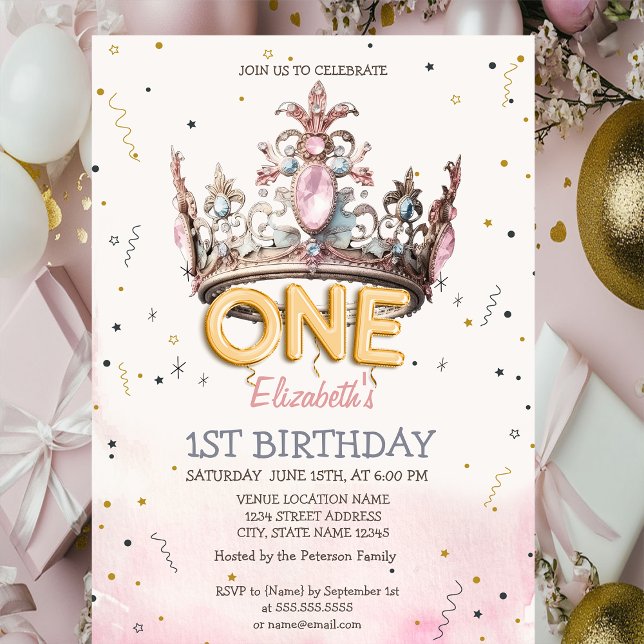 Invitation Couronne de Princesse Conte de Fées 1er Anniversai (Créateur téléchargé)