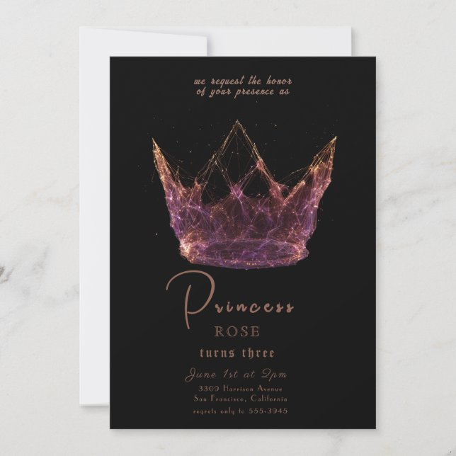 Invitation Couronne de princesse de conte de fées rose et or  (Devant)