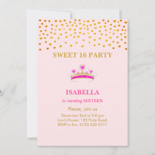 Invitation Couronne de princesse élégante Sweet 16 sur rose