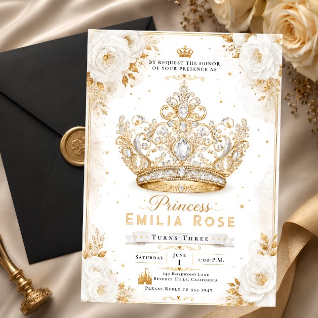 Invitation Couronne de Princesse en Or Blanc pour 3ème Annive (Créateur téléchargé)