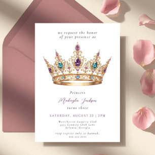 Invitation Couronne de princesse en or mauve pour une fête d'