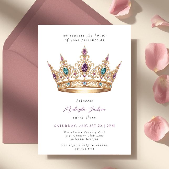 Invitation Couronne de princesse en or mauve pour une fête d' (Créateur téléchargé)