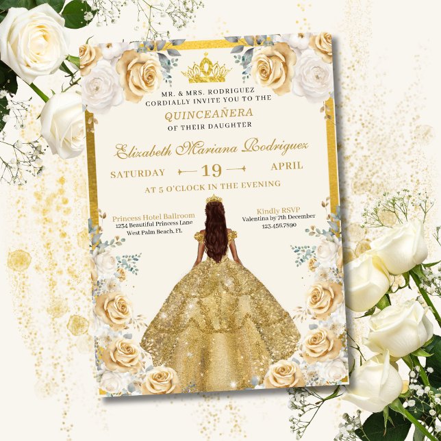 Invitation Couronne de princesse en or pour robe de Champagne (Créateur téléchargé)