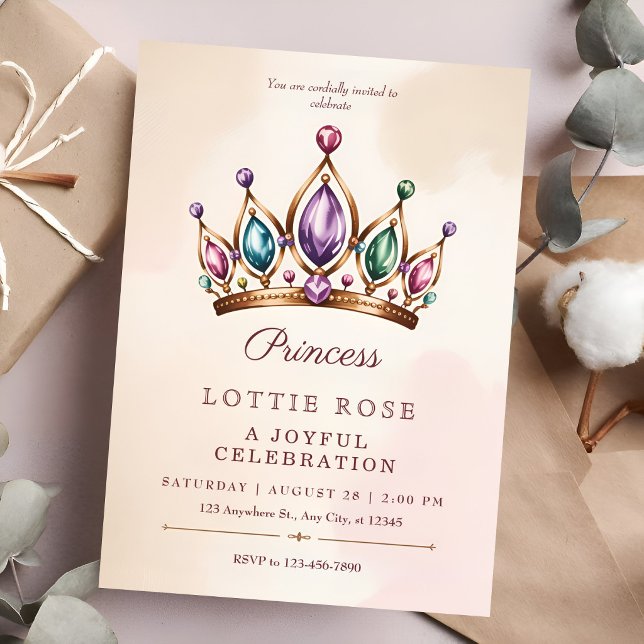Invitation Couronne de princesse en or rose Conte de fées enc (Créateur téléchargé)